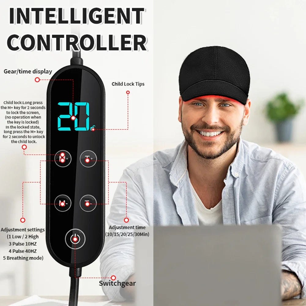 Red Light Therapy Hat with 180Lamp Beads Laser Hair Growth Cap Professional Cap for Greasy Scalp Hair Care Adjustable Rear Strap