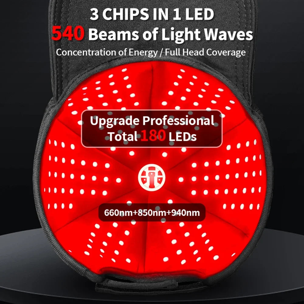 Red Light Therapy Hat with 180Lamp Beads Laser Hair Growth Cap Professional Cap for Greasy Scalp Hair Care Adjustable Rear Strap