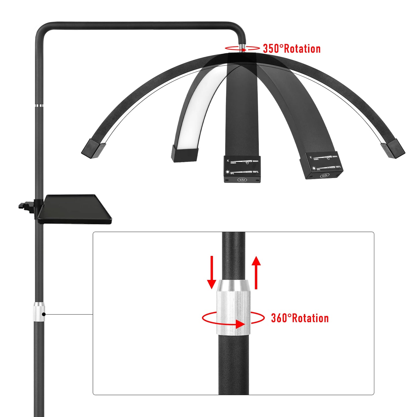 FOSOTO 40W Dimmable Bi-color Temperature LED Half Moon Lash Light Floor LED Ring Lamp Beauty Facials Skincare Tattoo Eyebrows