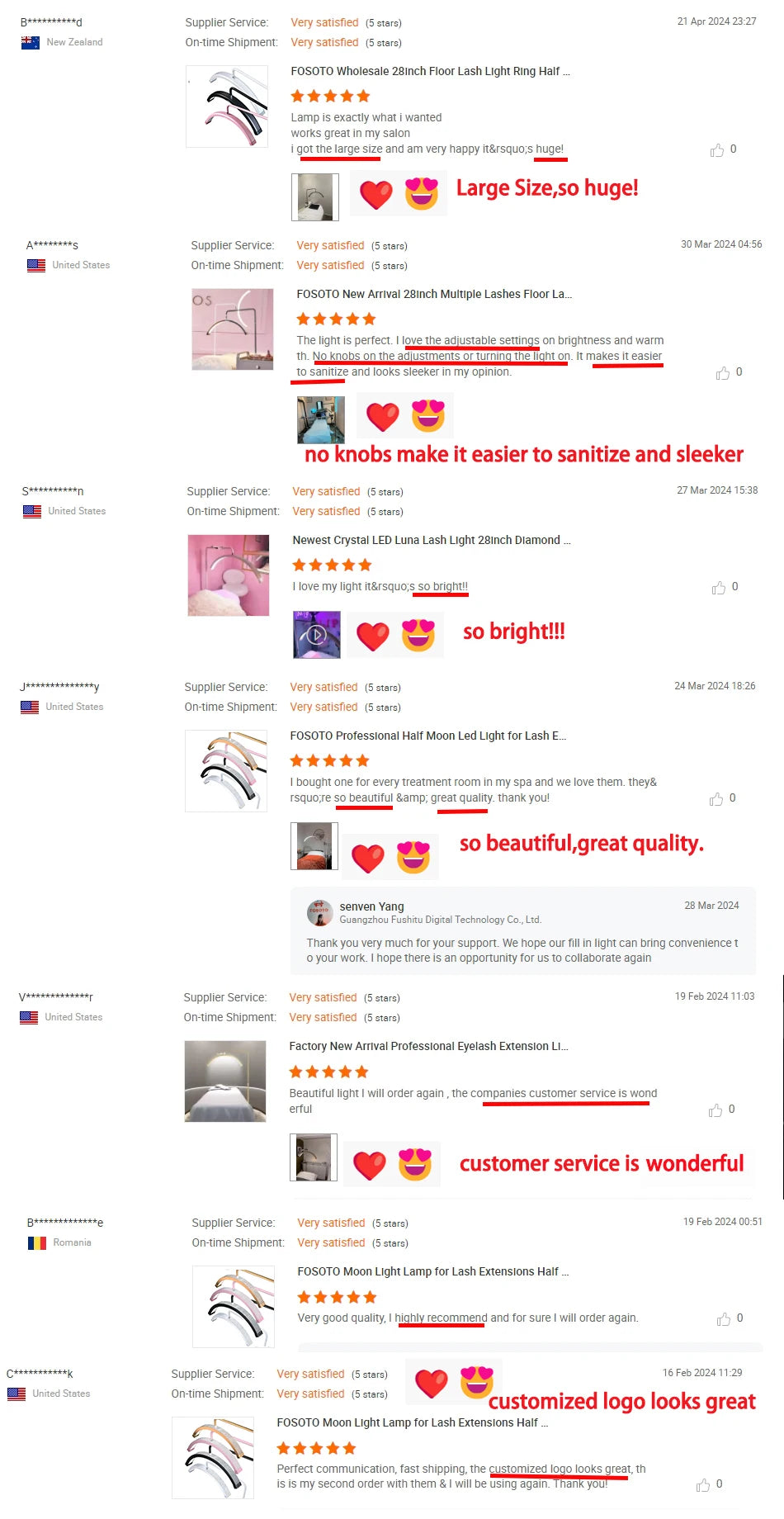 FOSOTO 40W Dimmable Bi-color Temperature LED Half Moon Lash Light Floor LED Ring Lamp Beauty Facials Skincare Tattoo Eyebrows