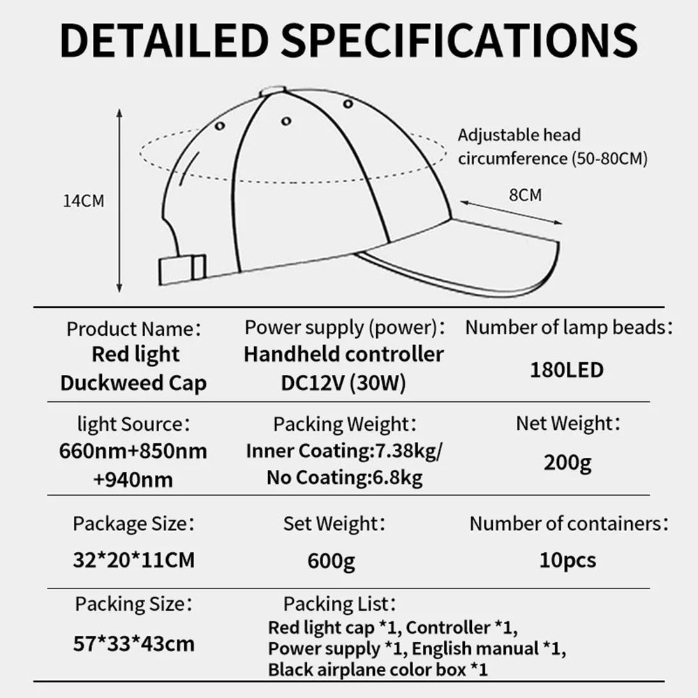 Red Light Therapy Hat with 180Lamp Beads Laser Hair Growth Cap Professional Cap for Greasy Scalp Hair Care Adjustable Rear Strap