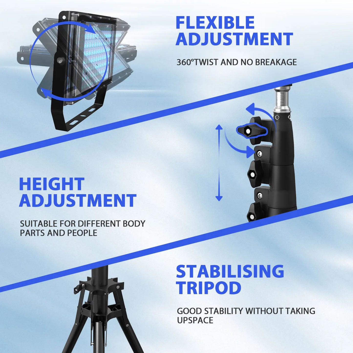 50W Tanning Lamp Tripod Solarium Lamp for UV Tanning Body Wavelength 460nm&480nm 48PCS Blue Light Lamp Solarium Tanning Skincare