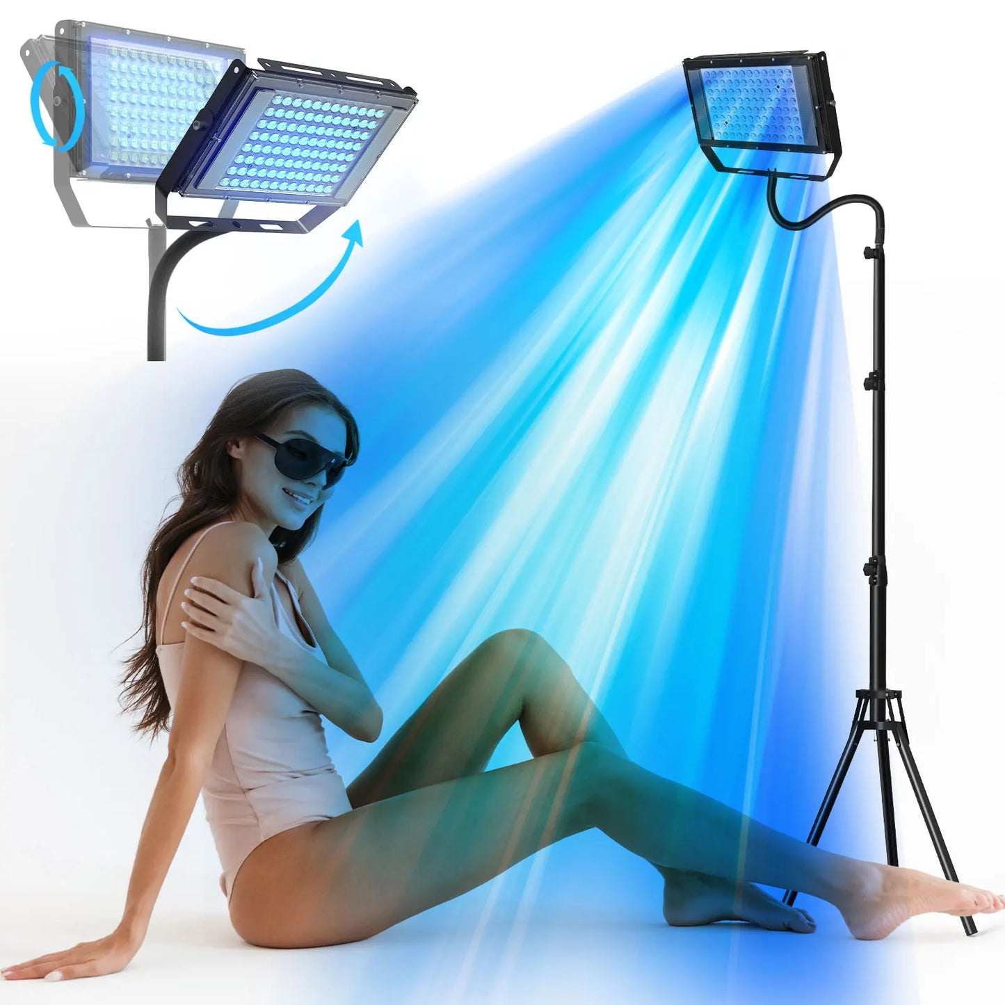 50W Tanning Lamp Tripod Solarium Lamp for UV Tanning Body Wavelength 460nm&480nm 48PCS Blue Light Lamp Solarium Tanning Skincare