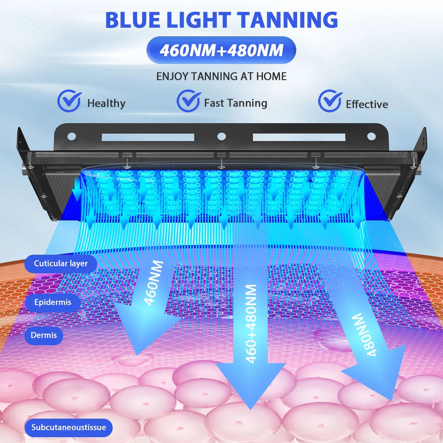 50W Tanning Lamp Tripod Solarium Lamp for UV Tanning Body Wavelength 460nm&480nm 48PCS Blue Light Lamp Solarium Tanning Skincare
