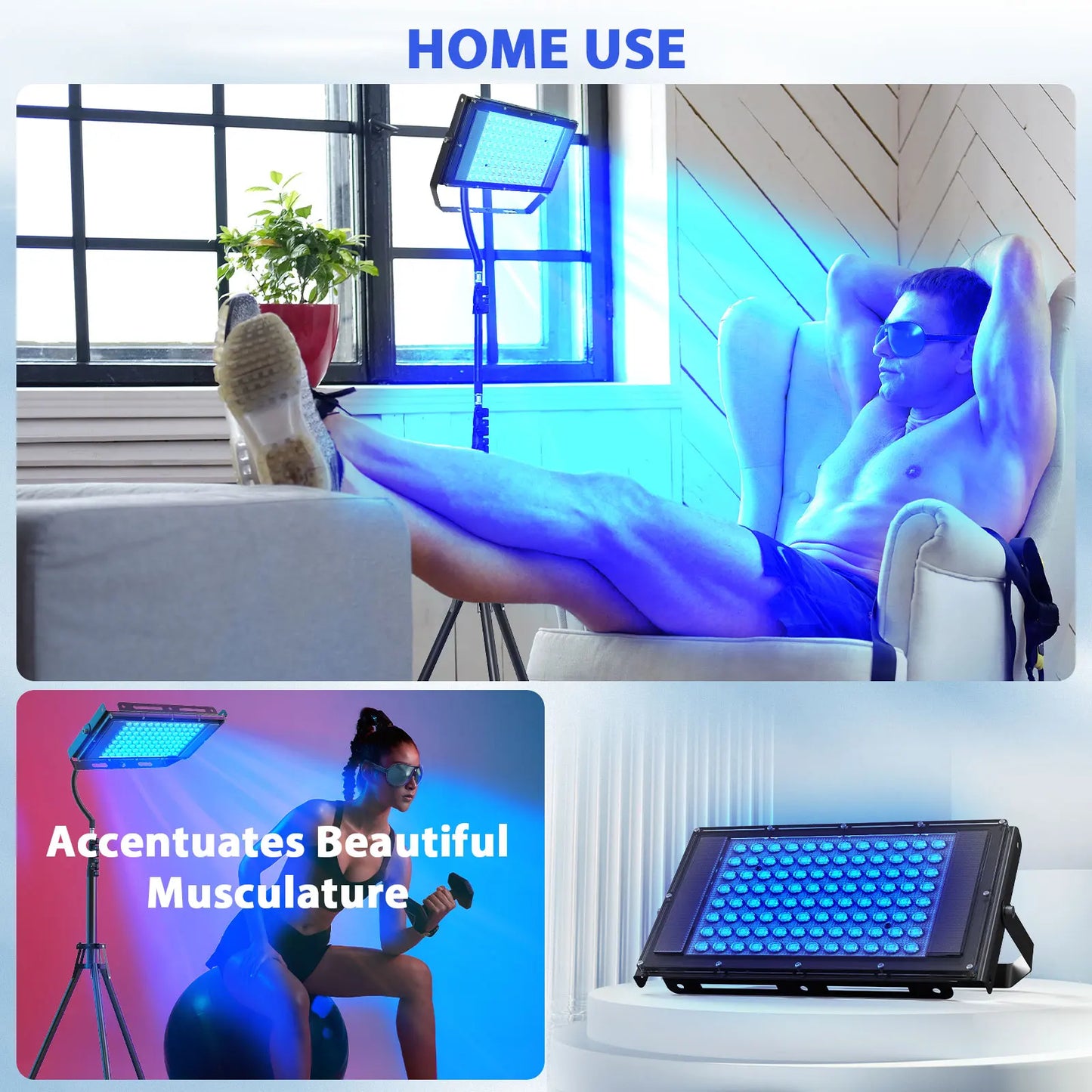 50W Tanning Lamp Tripod Solarium Lamp for UV Tanning Body Wavelength 460nm&480nm 48PCS Blue Light Lamp Solarium Tanning Skincare