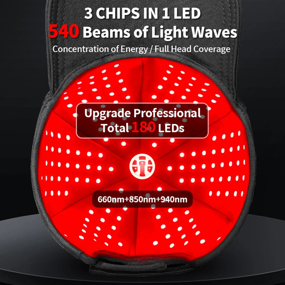 Red Light Therapy Hat with 180Lamp Beads Laser Hair Growth Cap Professional Cap for Greasy Scalp Hair Care Adjustable Rear Strap